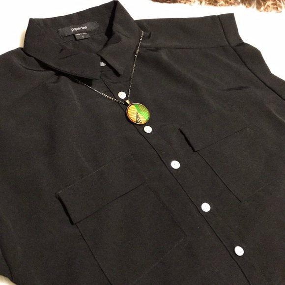 Black Button Up Crop Top - Picture 1 of 5
